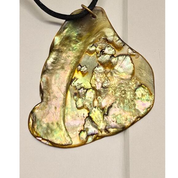 Dolphin Pendant Necklace Black Cord Natural Shell Iridescent Boho Ocean Jewelry - Picture 7 of 7